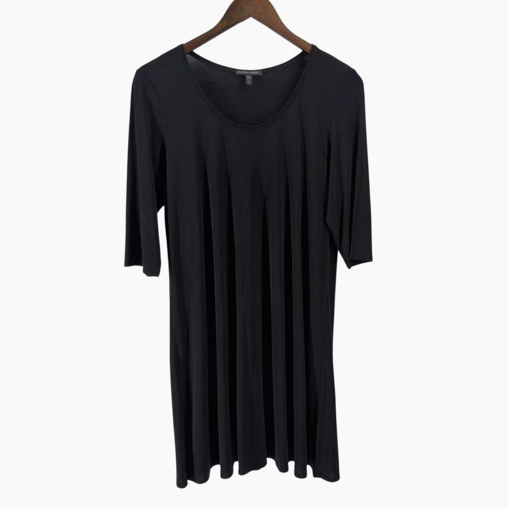 Eileen Fisher Black Silk Dress Size Large Half Sleeve